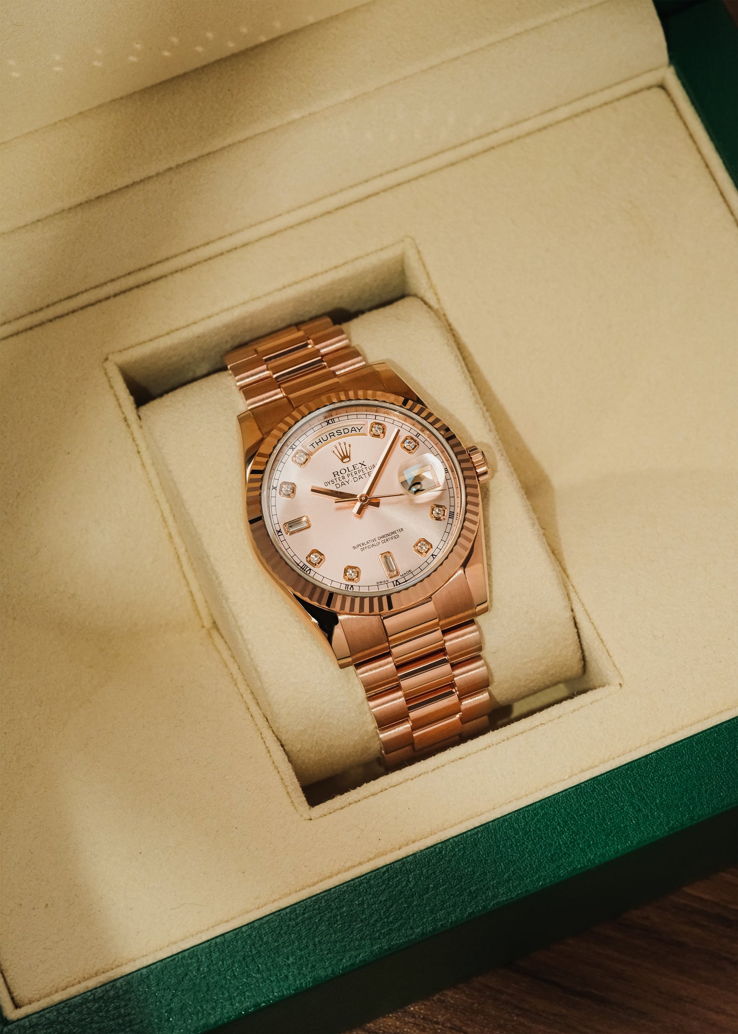 2012 Rolex Day Date Everose 18K Gold (Box & Papers)