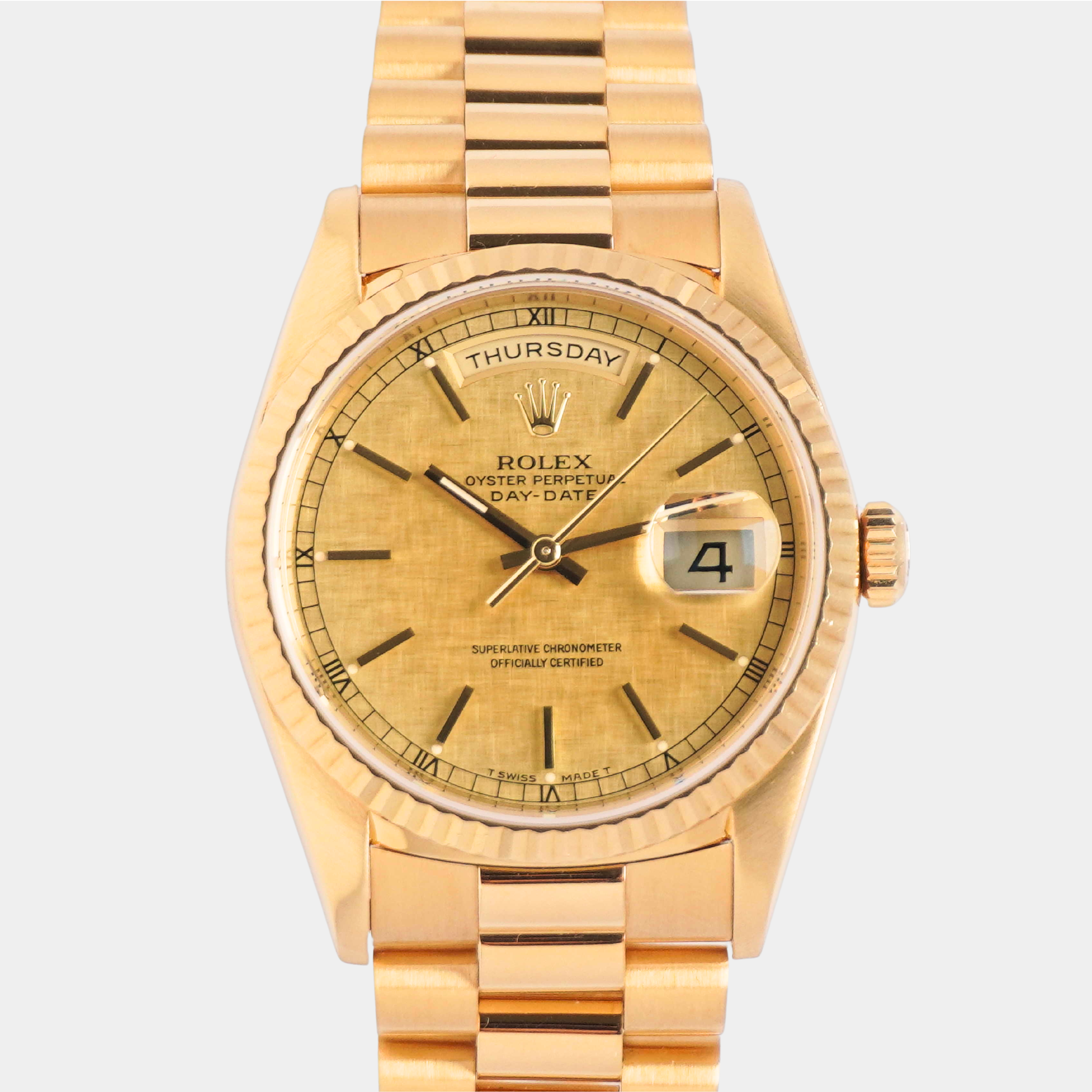 1990 Rolex Day-Date "Linen Dial" (Boxes / RSC Card)