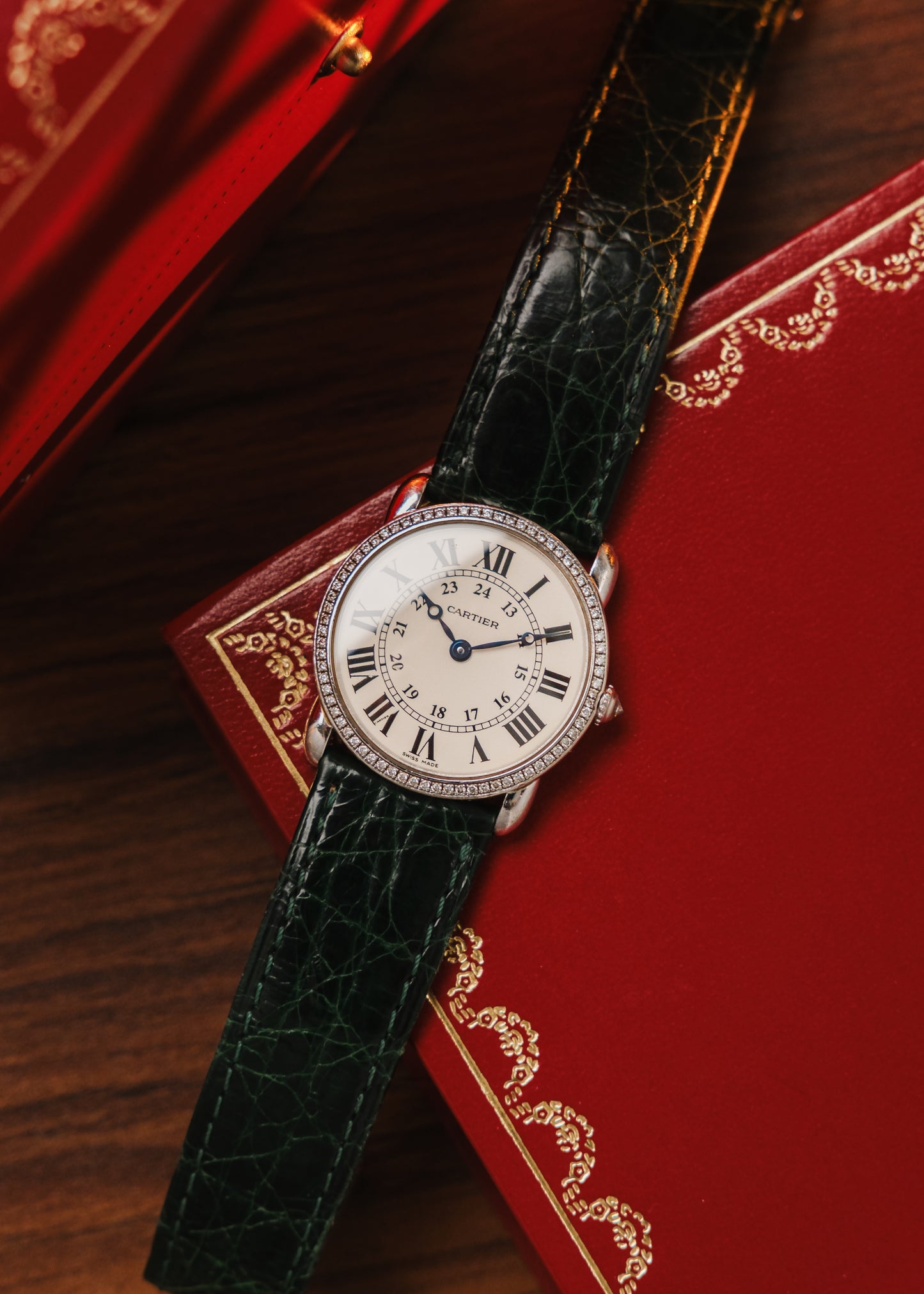 2000s Cartier Ronde Louis 18K Gold w/ Factory Diamonds (Box)
