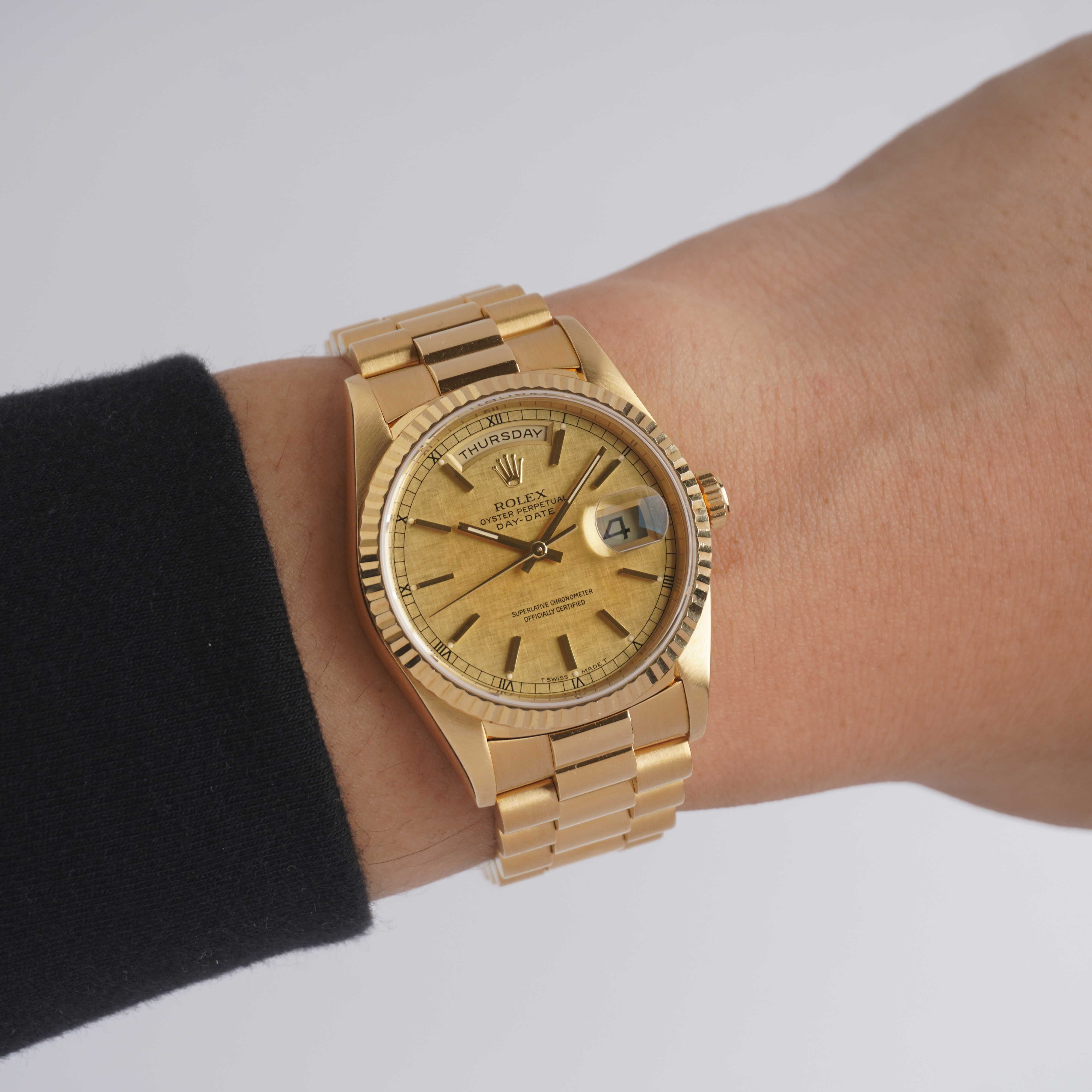 1990 Rolex Day-Date "Linen Dial" (Boxes / RSC Card)