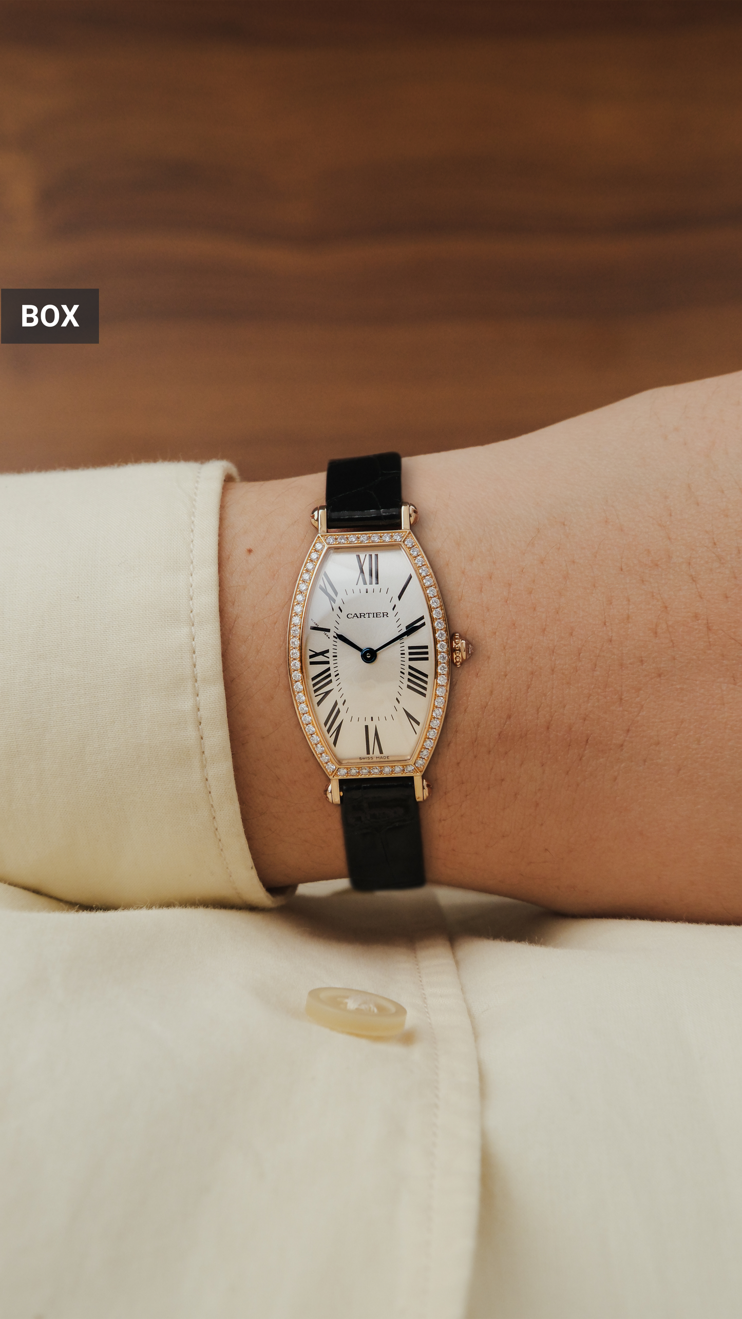 2000s Cartier Tonneau 18K Gold w/ Factory Diamonds