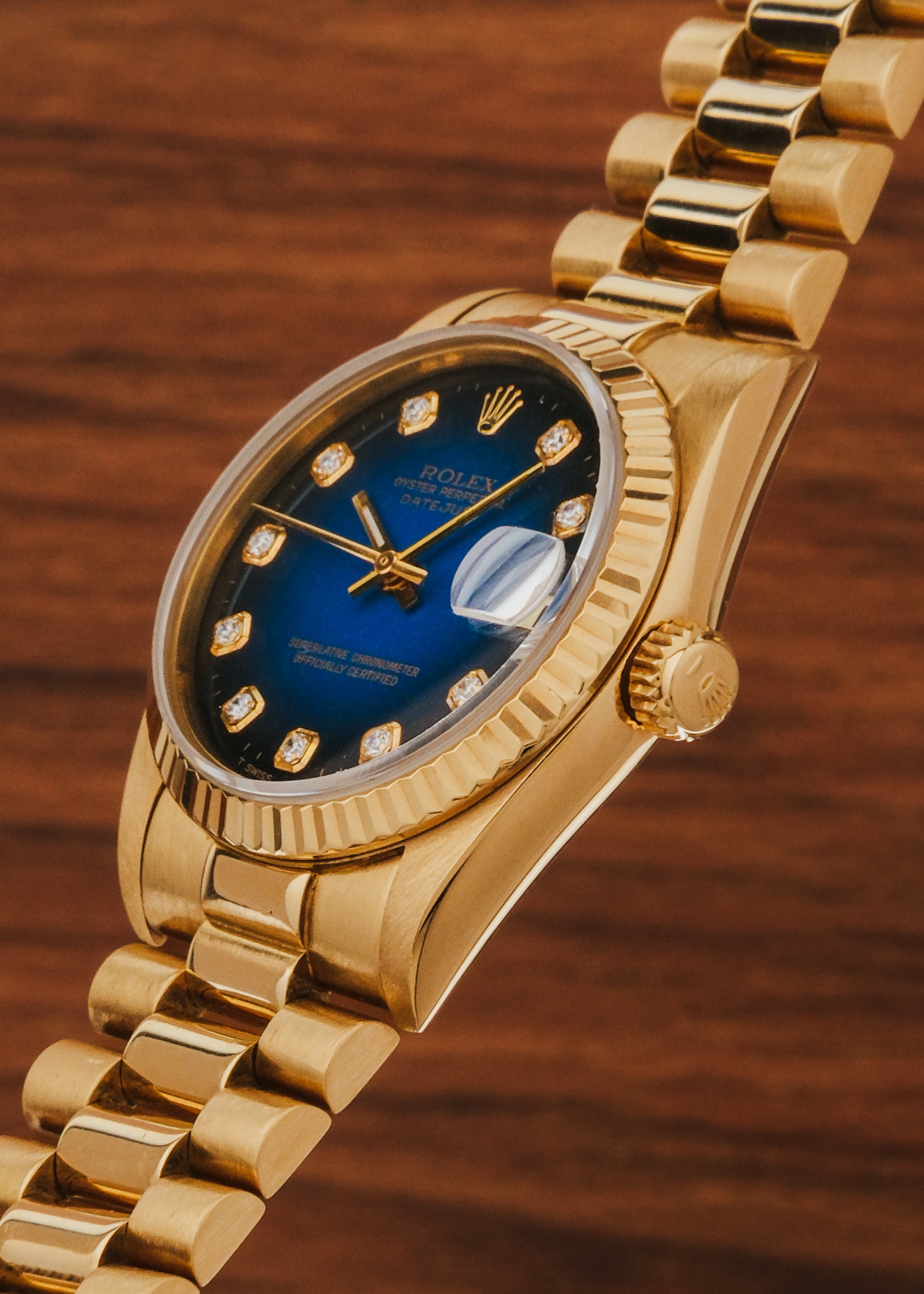 1989 Rolex Datejust "Blue Vignette Dial" 18K Gold